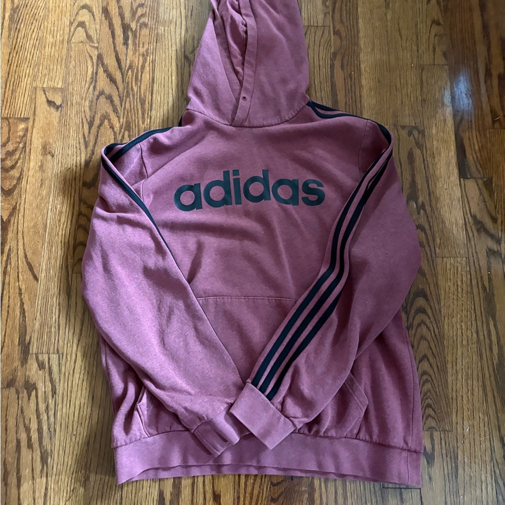 adidas Maroon Hoodie with Black Logo & Stripes
